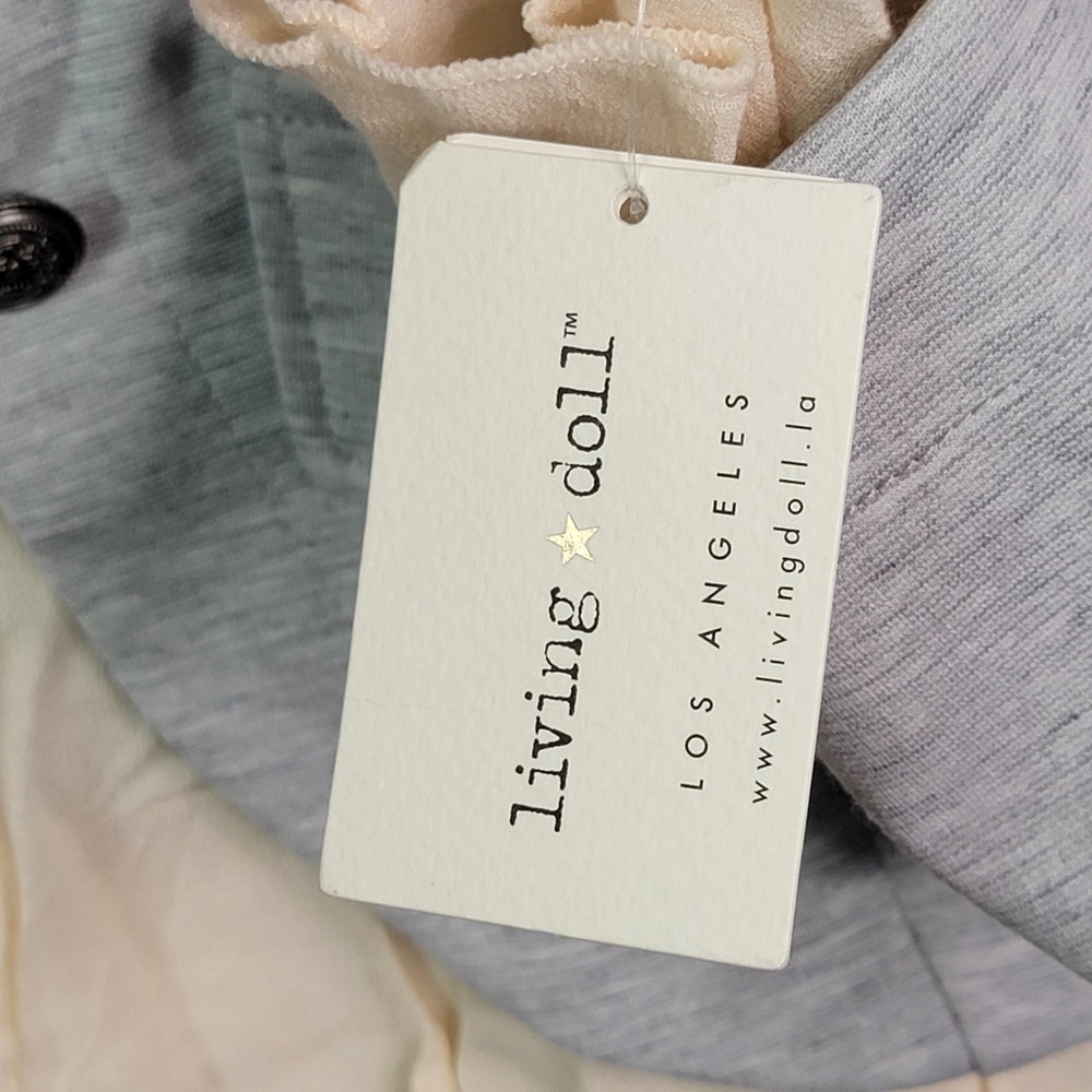 Living Doll Los Angeles Vedor Heather Gray Open Ruffled Cardigan Top Size S NWT - Picture 5 of 13